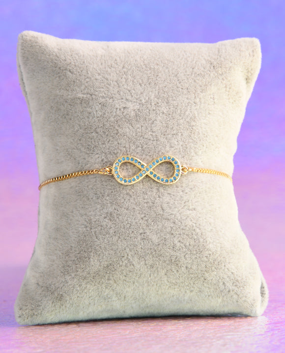 Infinity Sign with Teal Dots Gold Color